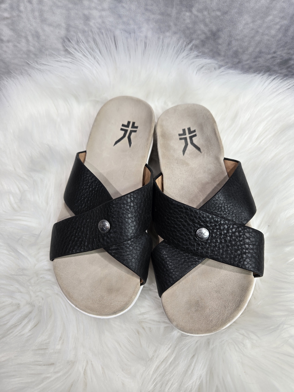 Kuru Breeze Supportive Slide Sandals in black with a textured leather upper
